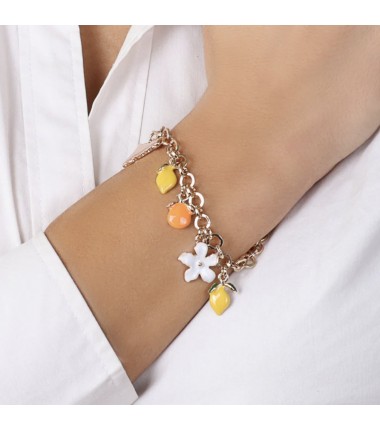 I Love Sicily - BYS -Metal bracelet with citrus fruits, Sicily and flowers pendant