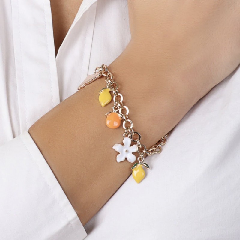 I Love Sicily - BYS -Metal bracelet with citrus fruits, Sicily and flowers pendant