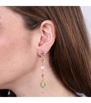 I Love Sicily - BYS - Metal pendant earrings with green sea urchin