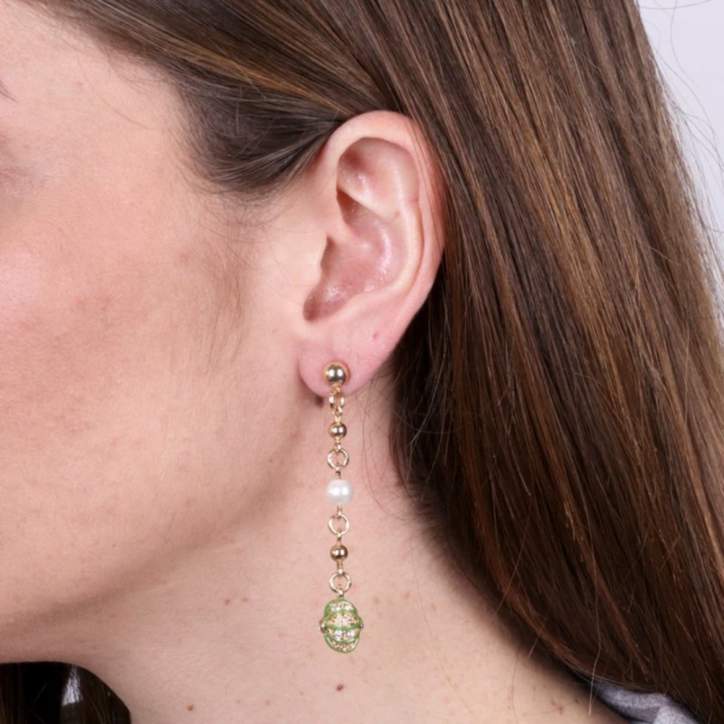 I Love Sicily - BYS - Metal pendant earrings with green sea urchin