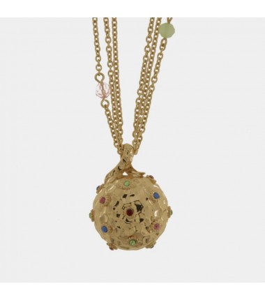 I Love Sicily - BYS -Multi-strand metal necklace with meteor pendant, beads and multicolored zircons