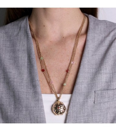 I Love Sicily - BYS -Multi-strand metal necklace with meteor pendant, beads and multicolored zircons