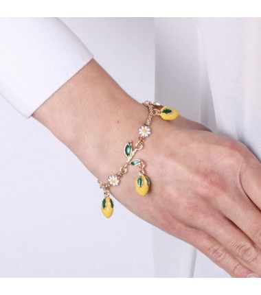 I Love Sicily - BYS - Metal bracelet with flowers and lemons pendants