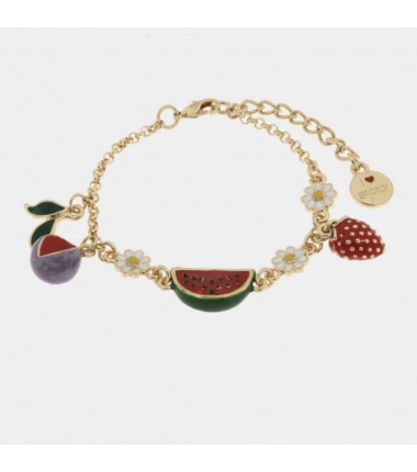 I Love Sicily - BYS - Metal bracelet with flowers,fig, watermelon and strawberry pendants