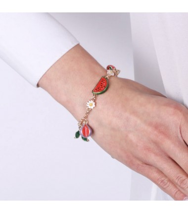 I Love Sicily - BYS - Metal bracelet with flowers,fig, watermelon and strawberry pendants