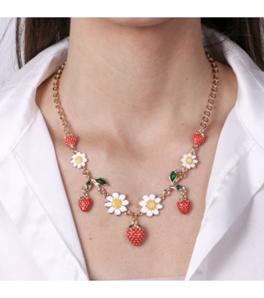 I Love Sicily - BYS - Metal necklace with strawberries and daisies