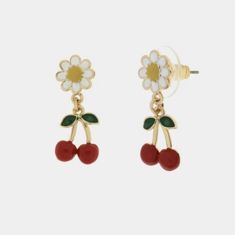 I Love Sicily - BYS - Metal earrings with daisies and cherries